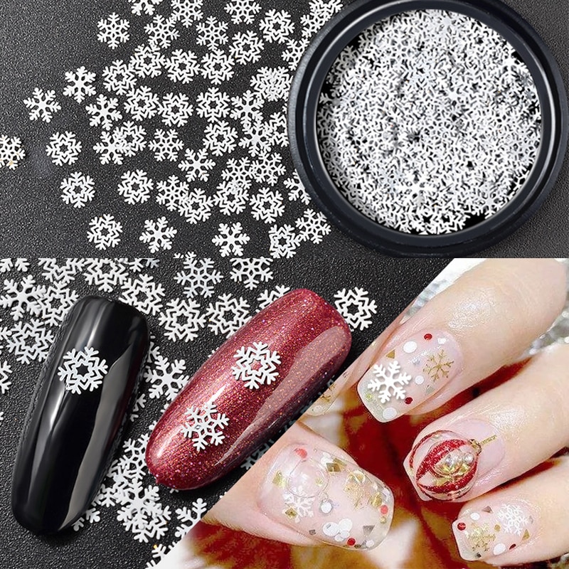 1 Doos Witte Sneeuwvlok Nail Art Decoratie Slice Nail Stickers Manicure Accessoire Nail Art Tool