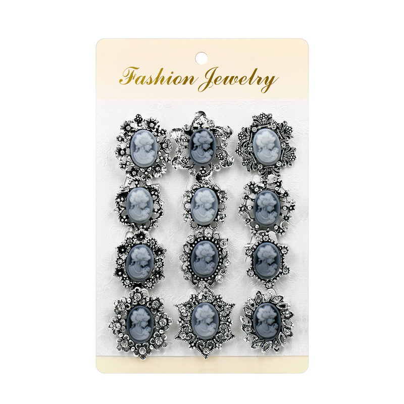 Weimanjingdian impostato di 12 Pezzi di Stile dell'annata Della Resina E Strass cammeo Spilla Spilli in Oro O Argento colore Placcato: piccolo argento