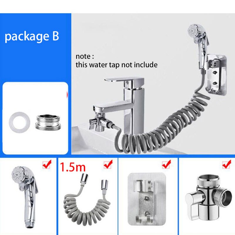 Wc Hand Held Bidet Spray Douchekop Set Systeem Slang Connector Douche Kit Klep Badkamer Bidet Sproeier Jet Tap Houder: Package B