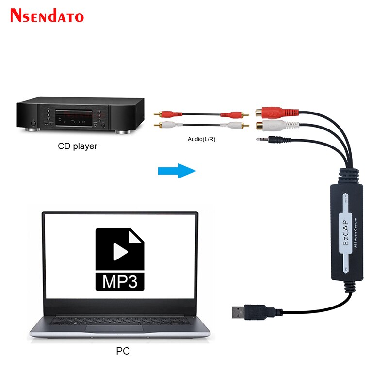 Ezcap Usb Audio Capture Plaat Kaart Converteren Cd Tape Oude Analoge Muziek Cassette Te MP3 Audio Opnemen Kaart Naar Digitale voor Mac/Window8