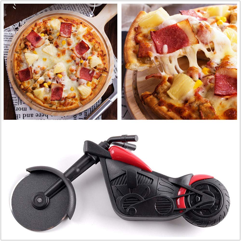 Motorcycle Pizza Cutter Pizza Wheel Roller Tool Stainless Steel Pizza Slicer Sharp Blade Motorbike Cutting Wheels Display Stand