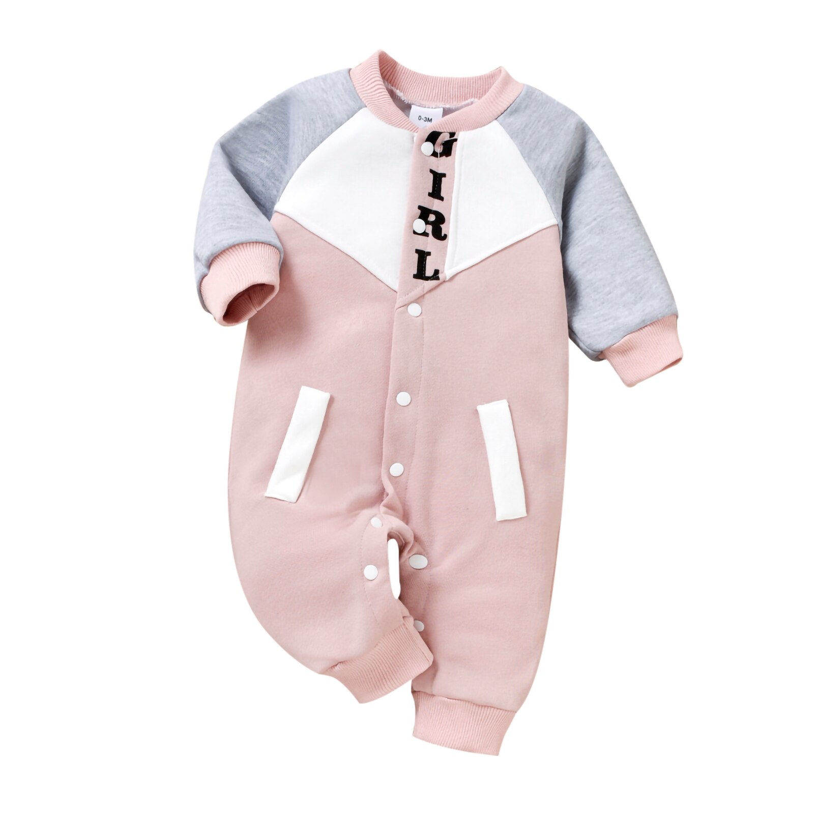 Baby Baby Meisjes Jongens Winter Jumpsuit Lange Mouwen Ronde Hals Button Down Patchwork Romper: Roze / 18m