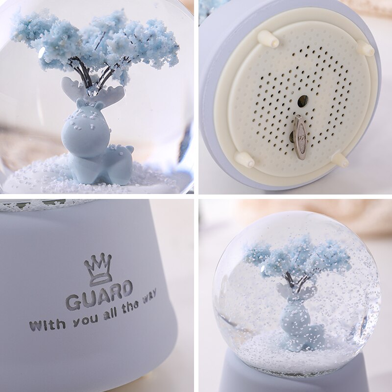 Crystal Ball Cute LED Lamp Spin Music Box deer Snowing snowflake Christmas birthday Home Decoration Accessories Ornaments