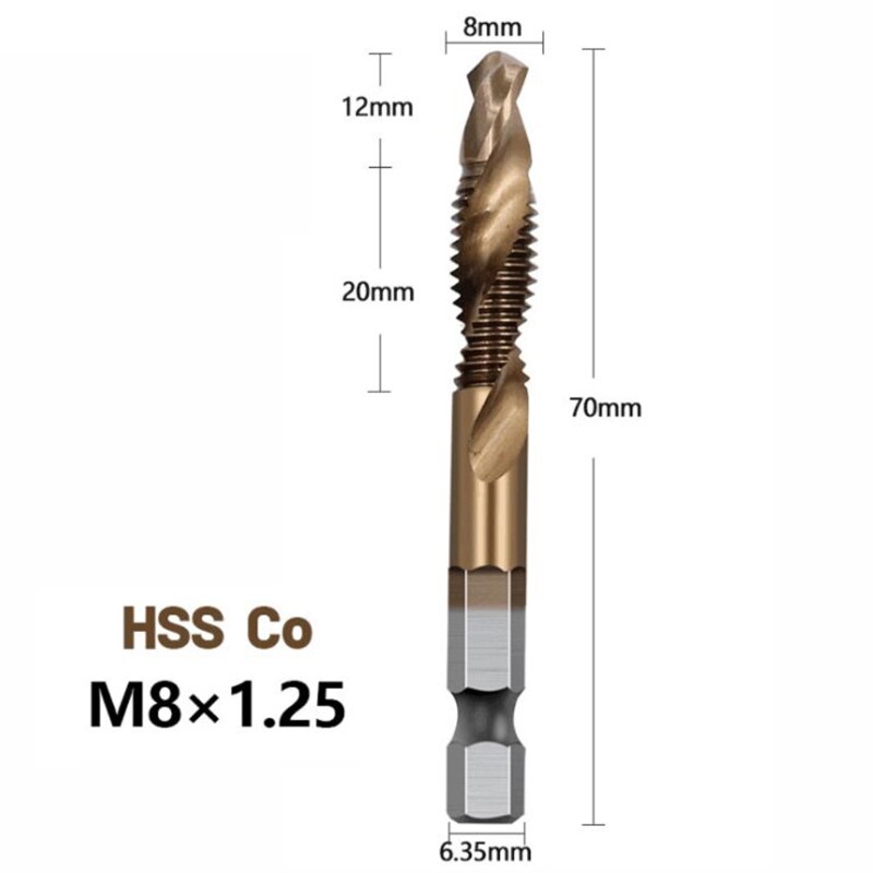 Hex Shank Cobalt Plated Screw Thread Tap Drill Bits Set Compound M3-M10 HSS Screw Thread Metric Tap