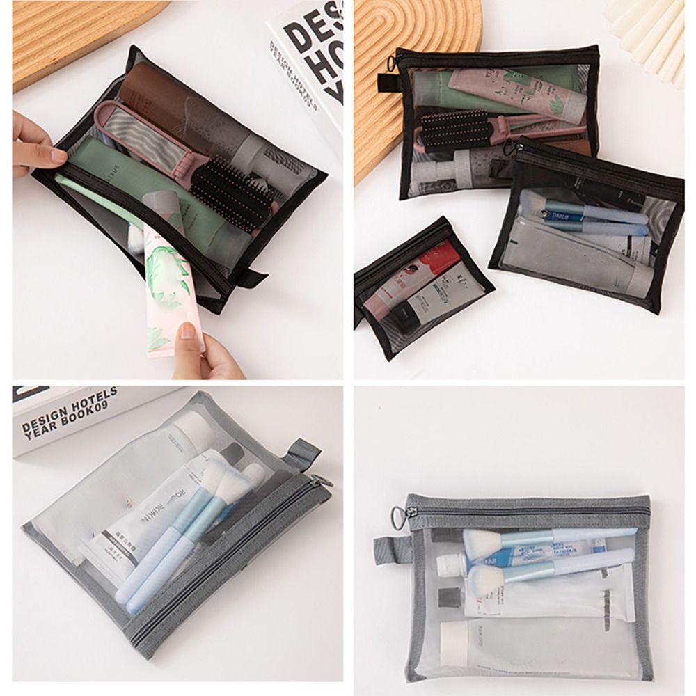 Transparent Black Mesh Makeup Case Organizer Storage Pouch Casual Zipper Toiletry Wash Bags Make Up Women Travel Cosmetic Bag