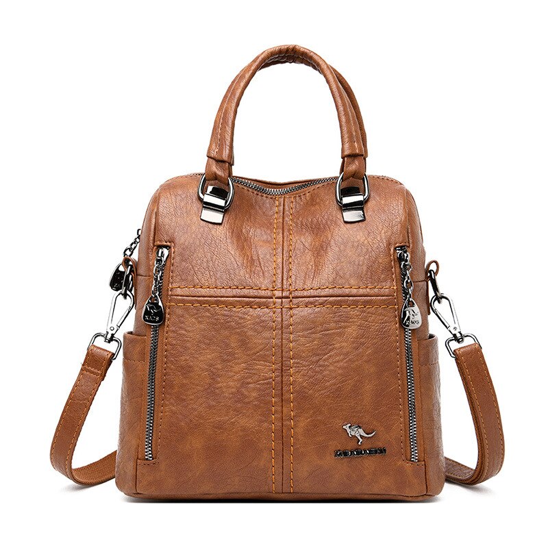 Mochila de cuero de para mujer, bandoleras multifunción de viaje, mochilas de escuela para niñas,: brown