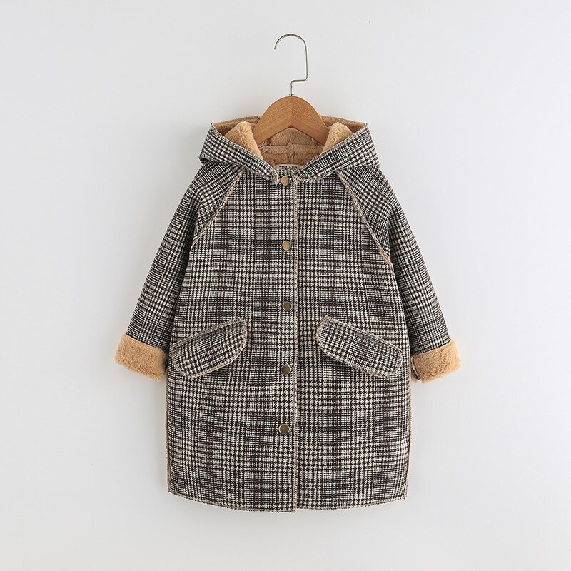 Abrigo de lana para niñas de 3 a 12 años, chaquetas gruesas y cálidas con capucha, ropa de invierno a cuadros, chaqueta de lana: 3 años