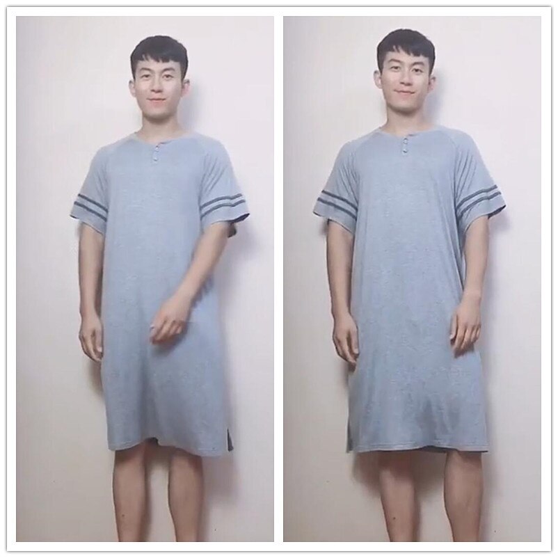 Losse Plus Size Slapen Jurk Mannen Nachtkleding Zachte Modal Katoen Gewaad Mannelijke Nightgowns Korte Mouw Rompertjes Pyjama Homewear Gewaden