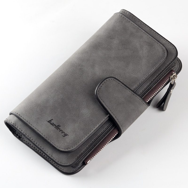 Cartera de cuero de lujo para mujer, cartera de mano informal con cremallera y bolsillo: dark gray