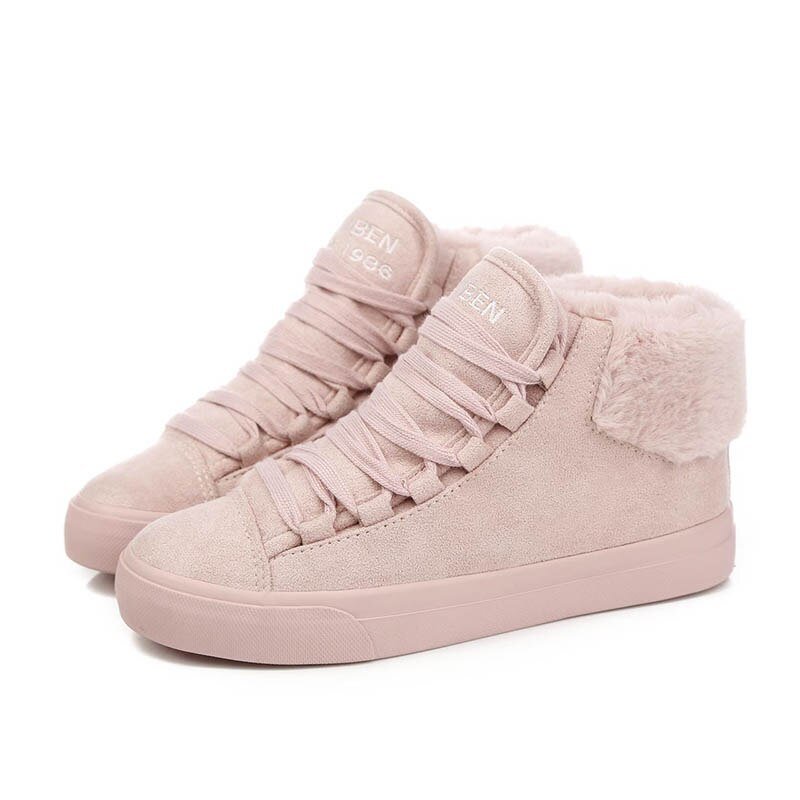 Botas de felpa cálidas para mujer, zapatos informales con plumas de ante para exterior, botas de nieve duraderas para mujer, calzado para mujer: Pink / 5,5