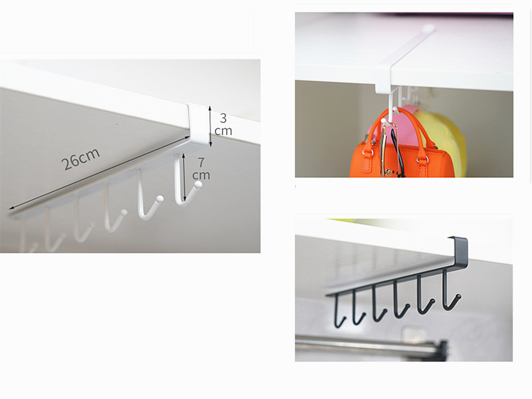 6 kroge under hylde krus kop metalholder hængestativ skab køkken arrangør multifunktionel krog