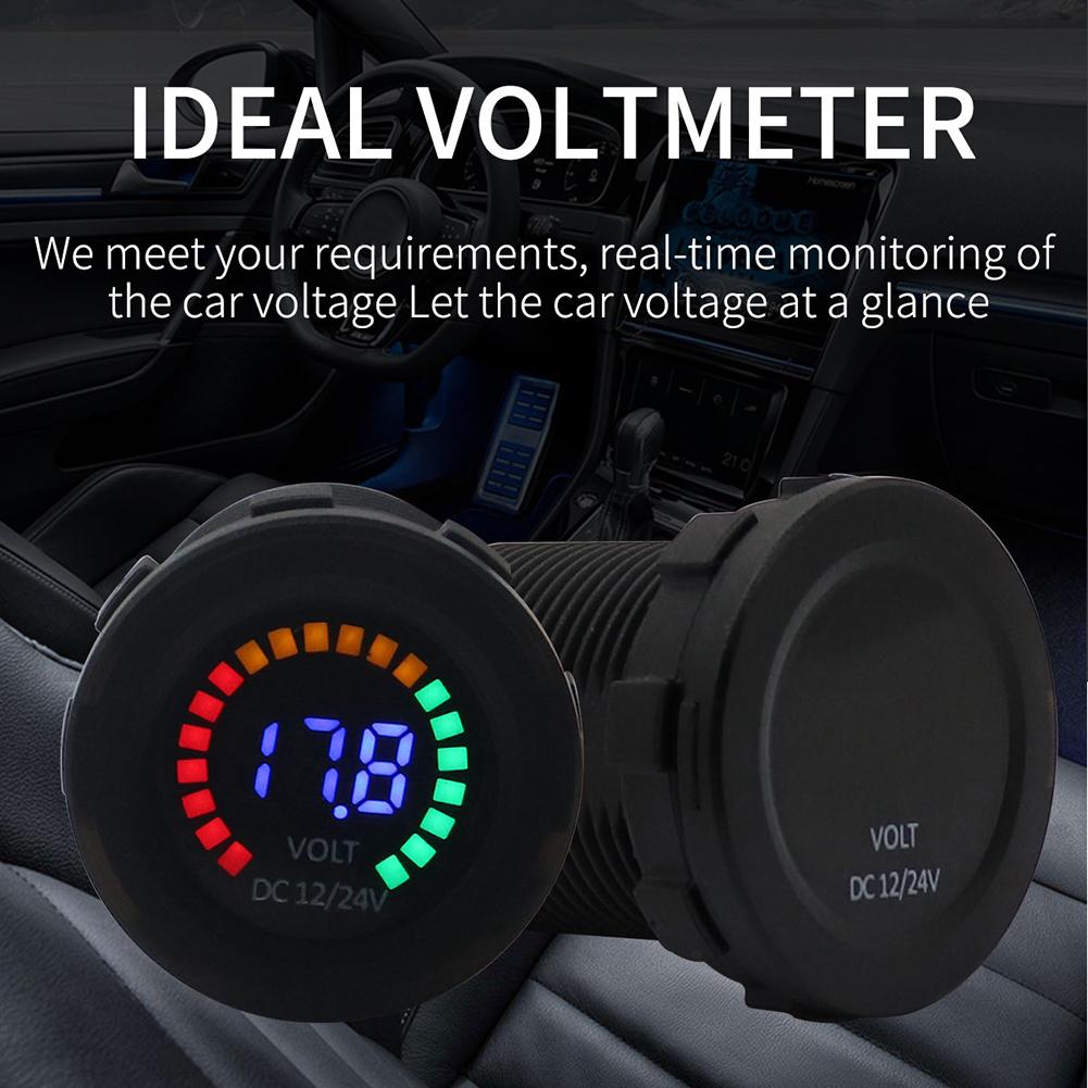 DC 12V 24V Car Motorcycle Boat Voltmeter 3 Digit Color Screen Volt ...