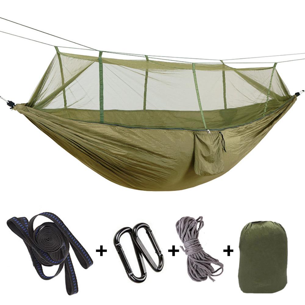 1-2 Person 260*140cm Camping Hammock Outdoor Mosquito Bug Net Portable Parachute Nylon Hammock for Sleeping Travel Hiking: army green
