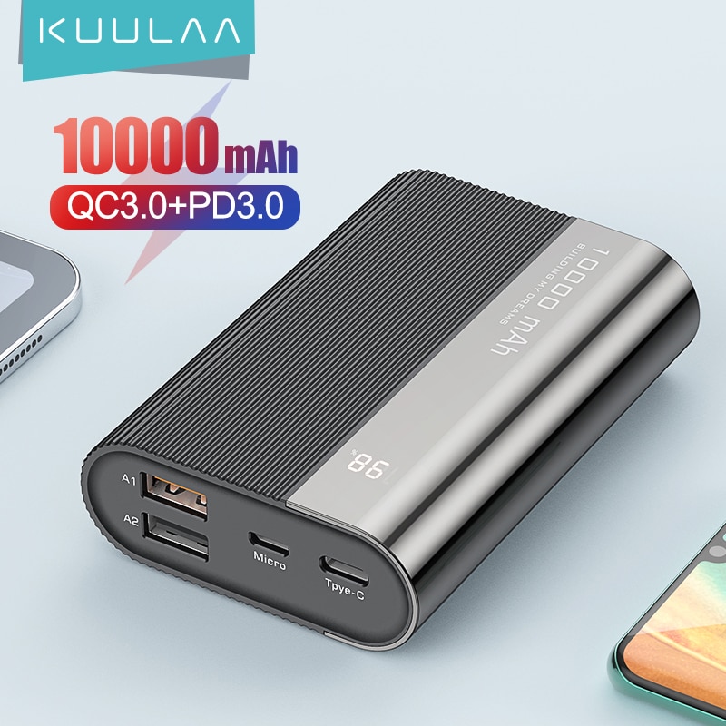 KUULAA-Banco de energía de 10000 mAh QC PD 3,0, PowerBank de carga rápida, 10000 mAh, Mini cargador de batería externo USB para Xiaomi