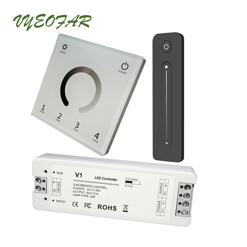 Tira dimmer led 230v 110v painel de toque, 4 zona wi-fi 2.4g rf remoto 12v único controle de tira colorida 8a, receptor sem fio: T11-W V1 R11