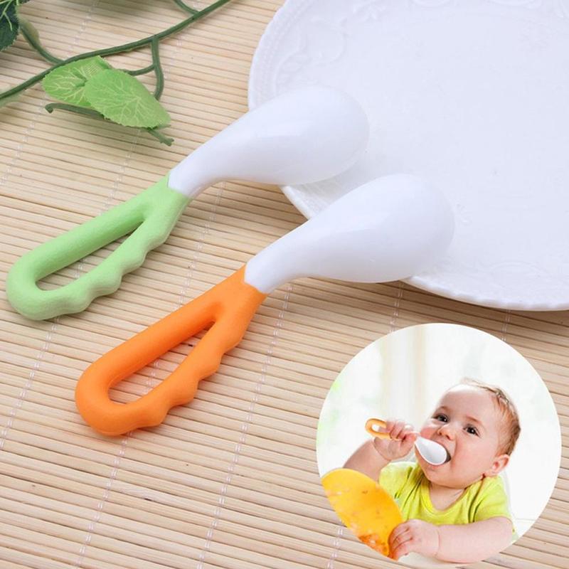 Child Feeding Spoon Curved Two-color Soup Newborn Tableware Baby Training Spoon Double Pack 71840
