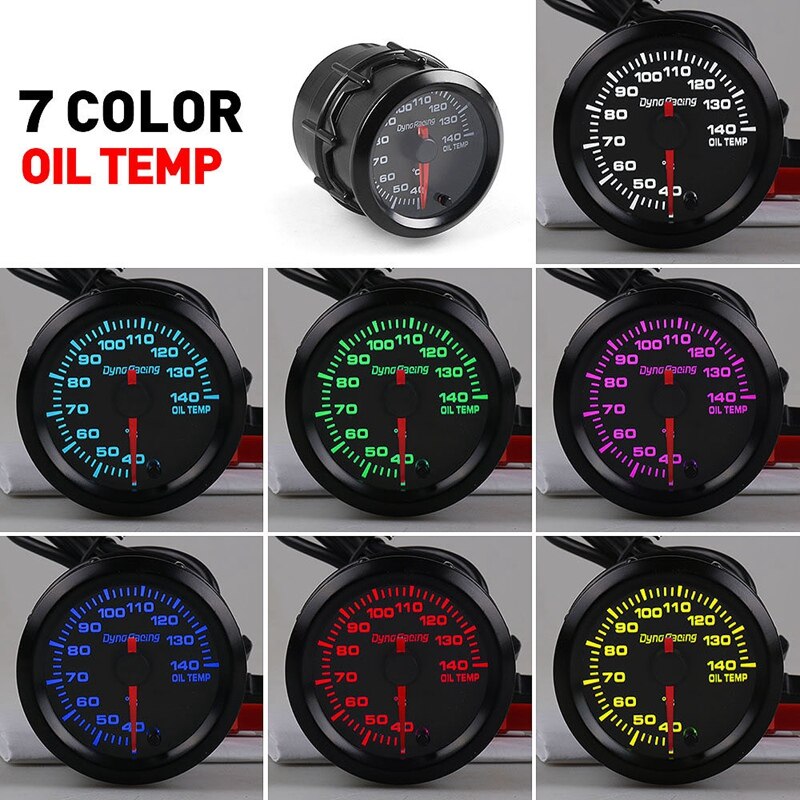 Dyno Racing 2 Inch 52Mm 7 Kleur Led Auto Olie Temp Gauge 40-140 Celsius Olie Temperatuur Meter met Sensor