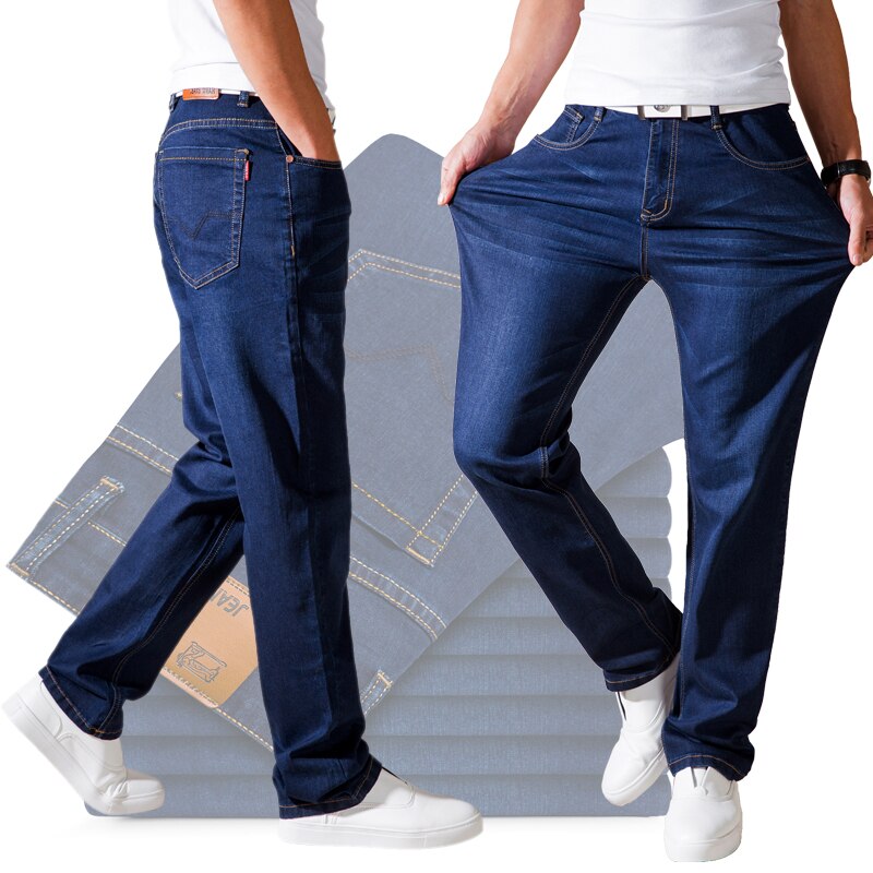 Plus size bukser mænd denim jeans casual bomuldsbukser mandlige løse lange arbejdsbukser mænd jeans bukser slim denim lige bukser