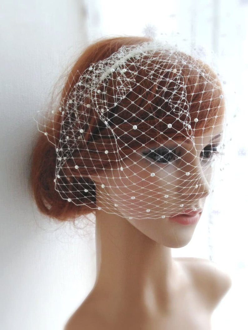 Bridal Birdcage Veil and Bride Beaded Birdcage Veil, Blusher Veil,Short Veil