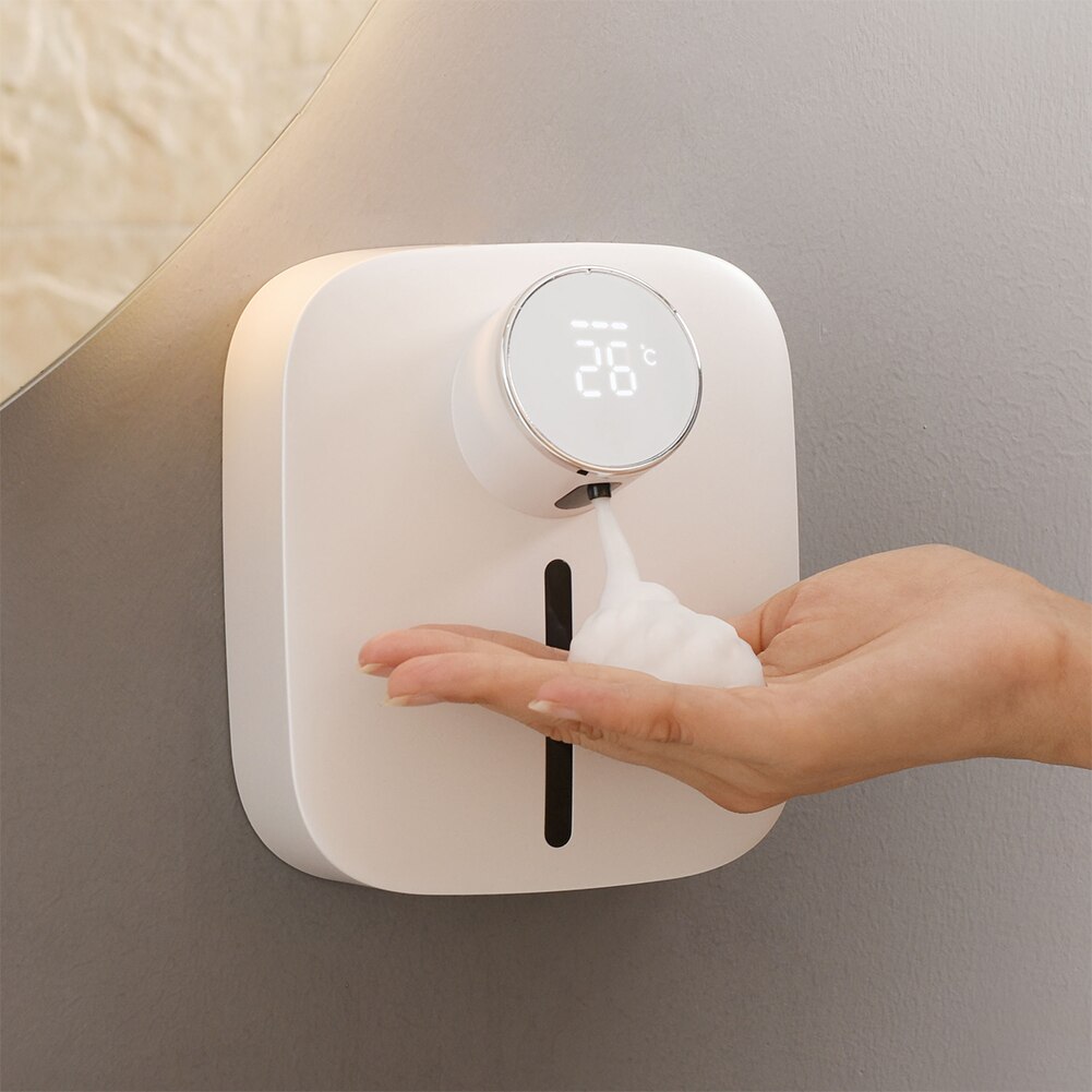 Draagbare Digitale Display Auto Sensor Schuim Zeepdispenser Smart Muur Opknoping Usb Oplaadbare Wassen Hand Machine Voor Thuis: White