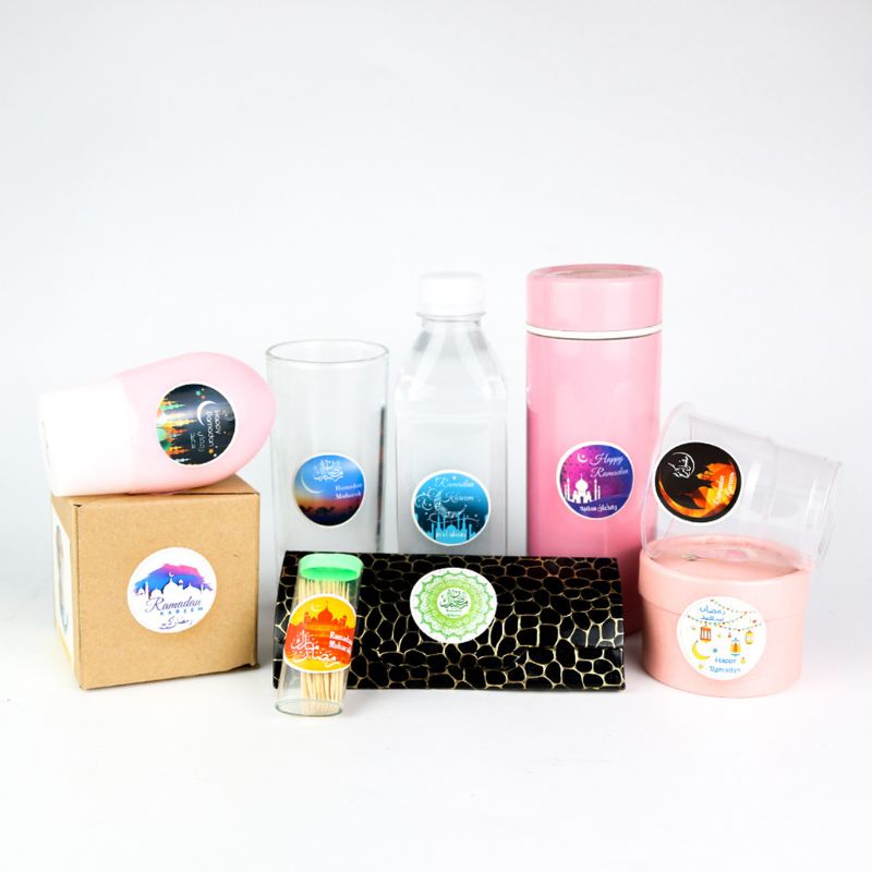 100 Pcs/Set Eid Mubarak Stickers Decorations Cards DIY Cupcakes Picks Letter Pattern Sticker Festival Supplies