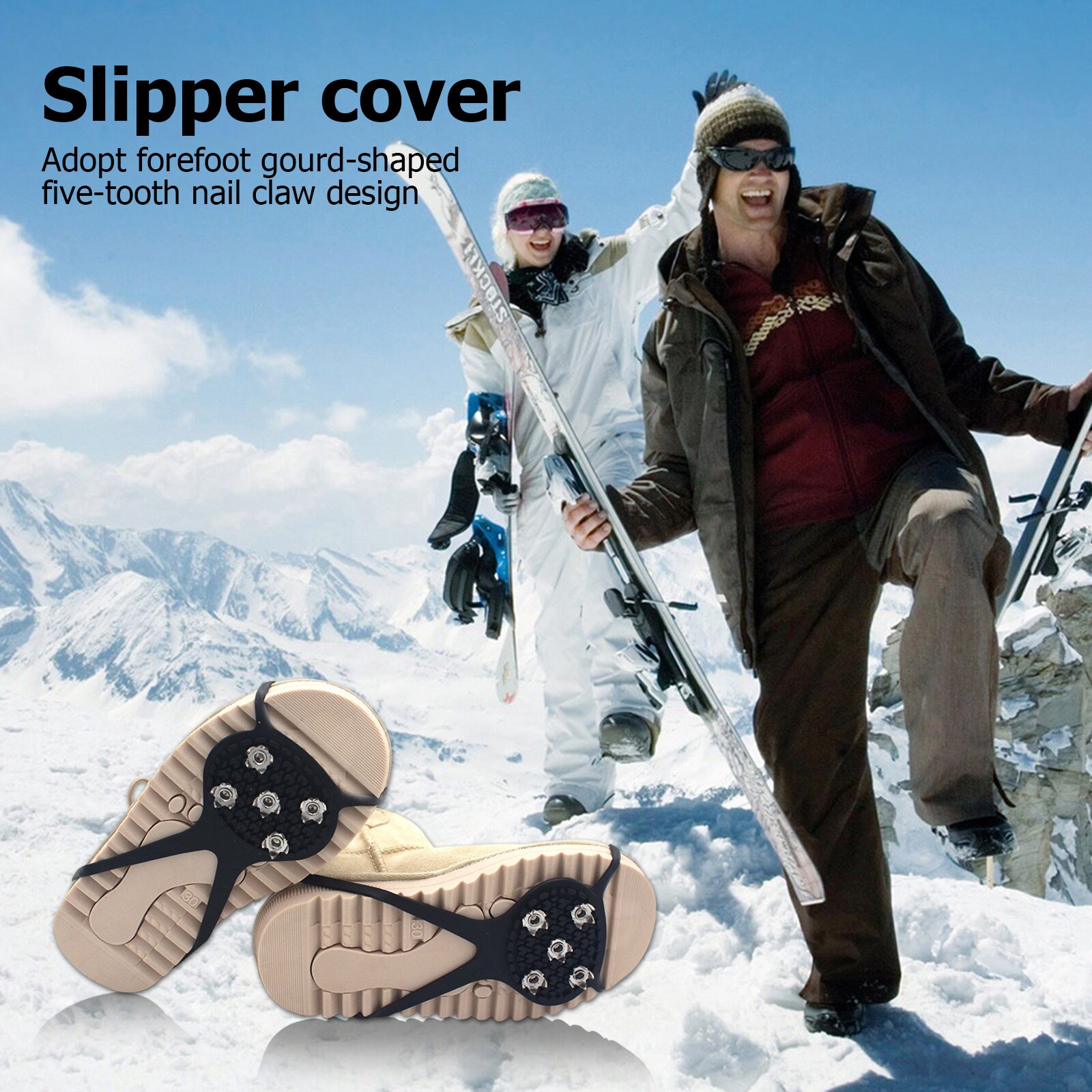 Ice Walk Traction Cleats for Shoes Boots, Snow Crampons Grippers with 5 Steel Studs, Anti Slip Stretch Spikes Cover Overshoe