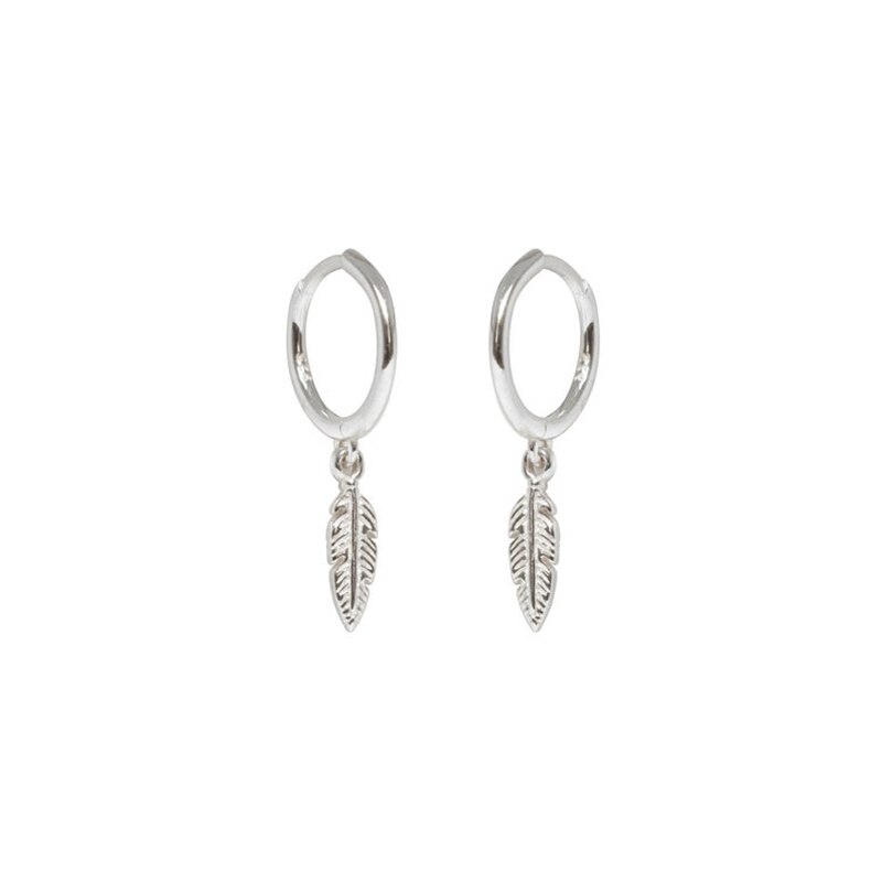 Aide 925 Sterling Zilver Goud Hoepel Oorbellen Voor Vrouwen Meisjes Luxe Veer Hanger Kleine Cirkel Oorbel Partij Fine Jewelry: silver color