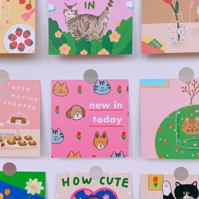 9 Sheets Kawaii Bear Card Double-sided Graph Lovely Cat Wall Decoration Poster Korean Photo Props Decorative Sticker