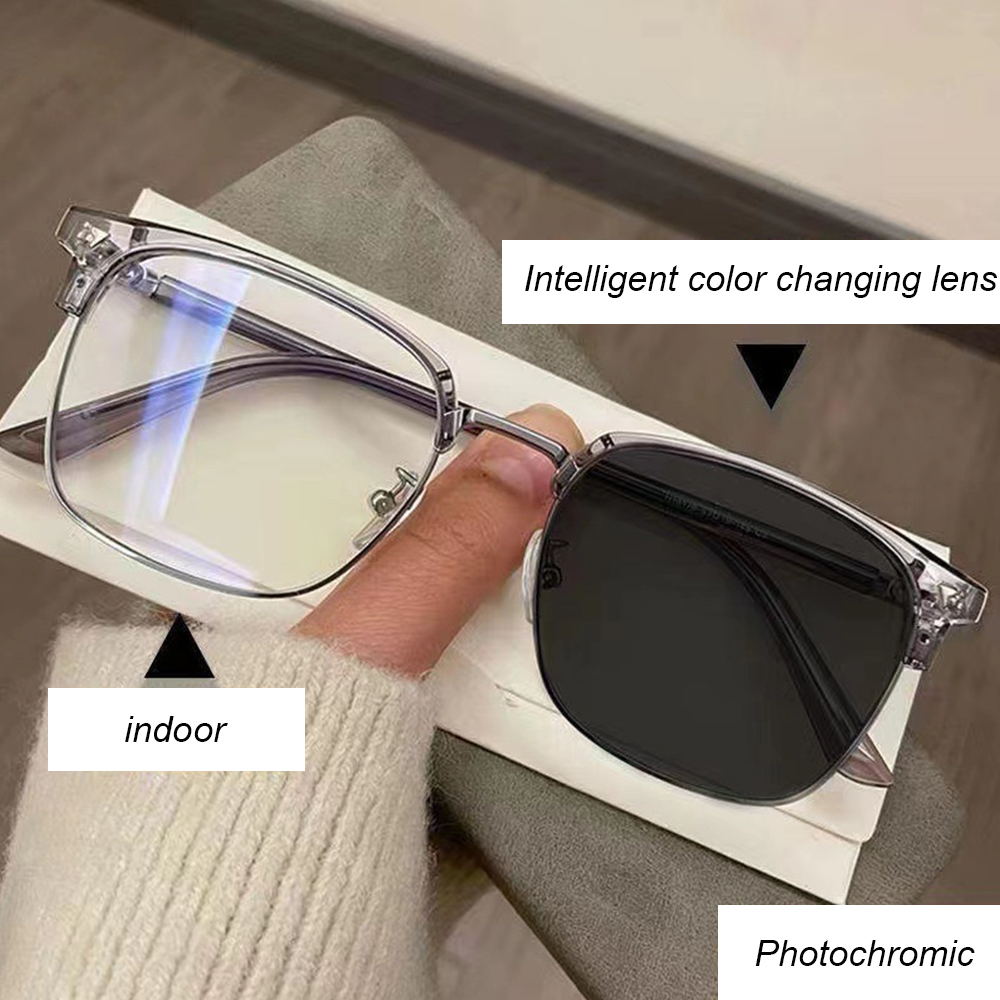 Modne fotochromowe okulary z kwadratowymi oprawkami Przeciw niebieskiemu światłu klasyczny okulary dla kobiet Oświetlenie okulary dla mężczyzn Okulary zmieniające komputer