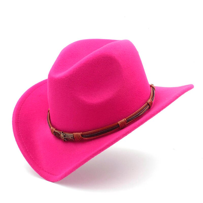 Mistdawn dame herre ull vestlig cowboyhatt herre dame cowgirl jazz sombrero lokk belte str 56-58cm: Rosenrød