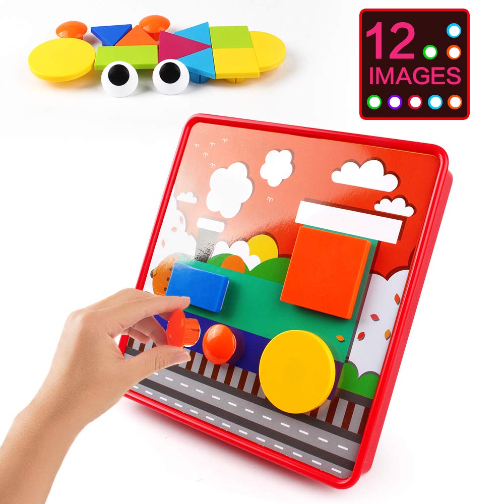 Button Art Toys,Color Matching Mosaic Pegboard Early Learning Educational 3D Puzzles for Boys and Girls
