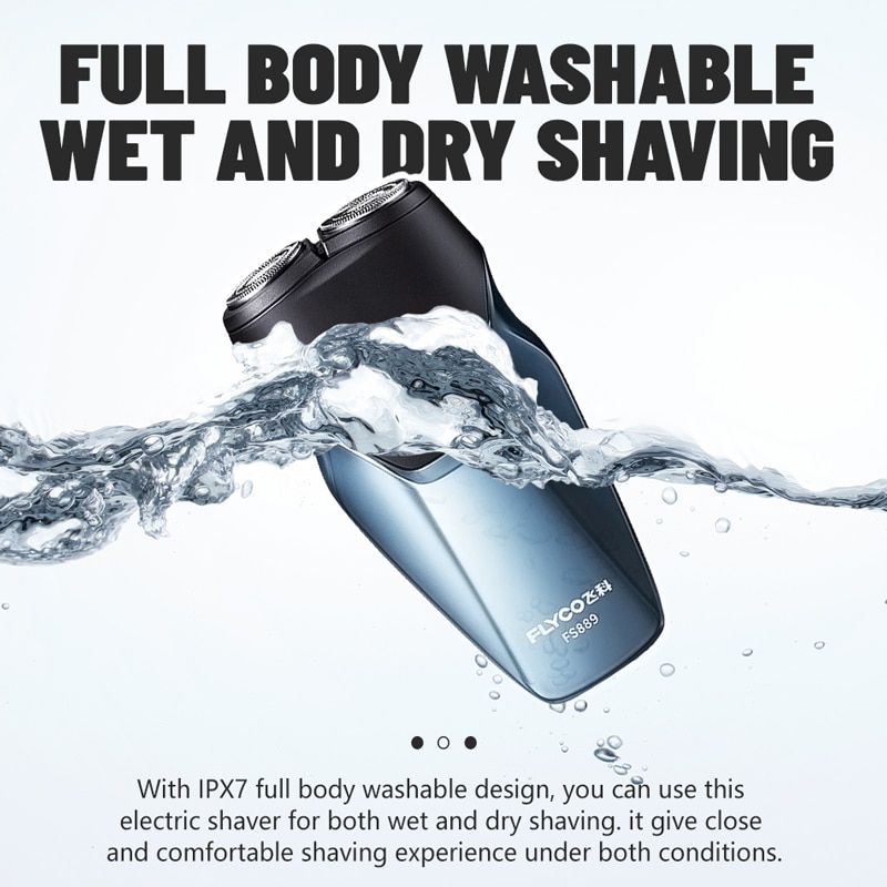 Flyco ipx 7 elektrische waterdichte scheermes, intelligente nat-droog baardtrimmer, afwasbaar scheerapparaat voor mannen, 3d type c, usb, snel opladen