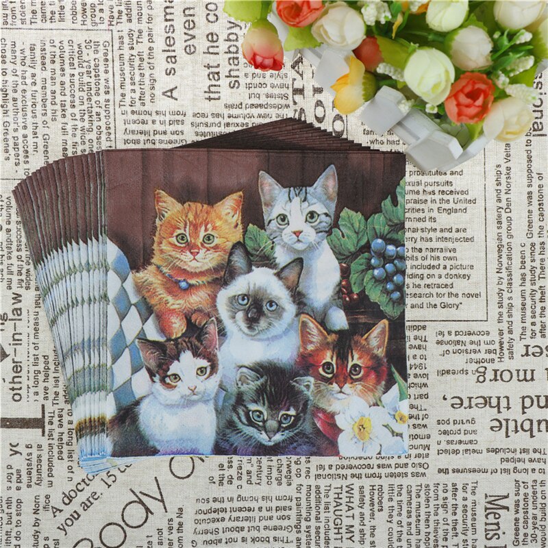 20 Stks/zak Servetten Papier Katten Decoupage Servet Papieren Tissue Voor Xmas Wedding Decor Party Tafel Levert