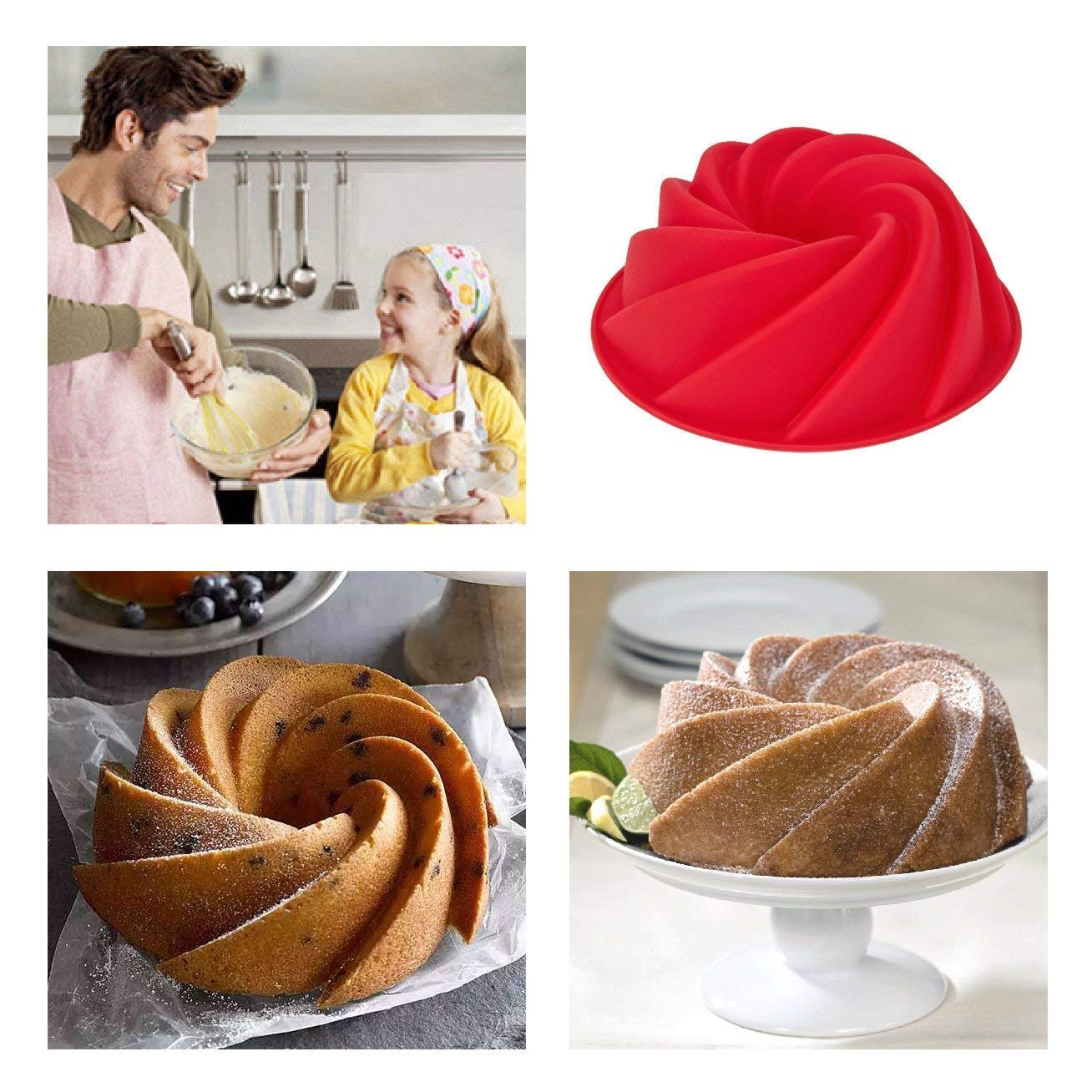 9 Inch Fluted Round Silicone Baking Molds Pan Oven Roasting Non-Stick Bundt Cake Mousse Bread Pan Grade Silicone Bundt Tins
