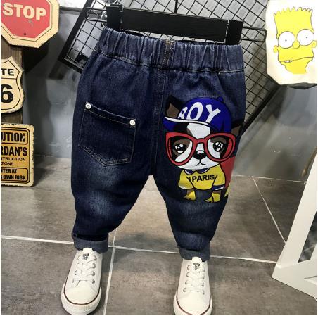 Märkesjeans vår och höst barnpojkar jeans baby elastiska byxor 2-7 år gamla barn