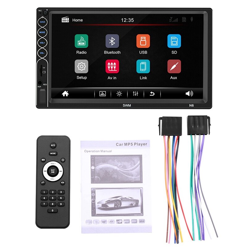 Pantalla de contacto de 7 pulgadas Radio de coche HD estéreo Bluetooth 12V 2 Din FM ISO entrada auxiliar Auto MP5 jugador TF USB