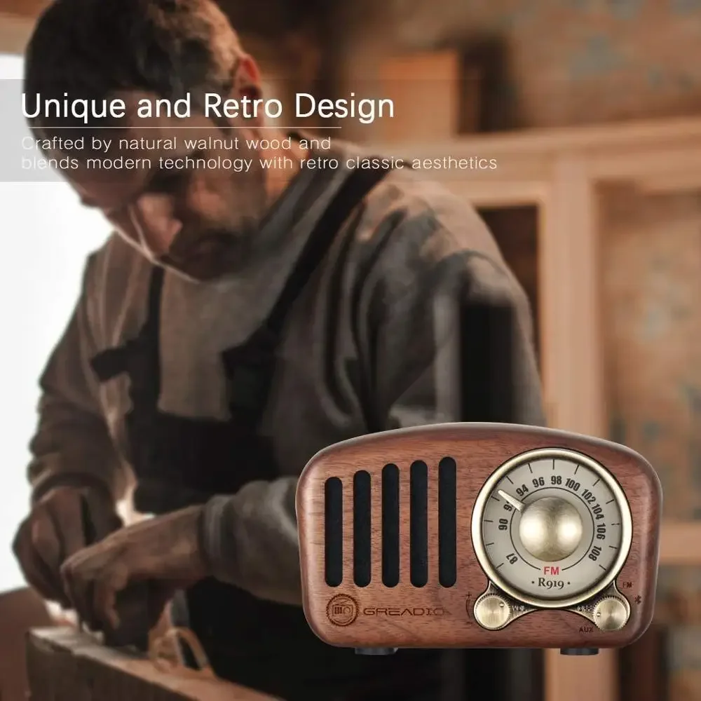 Portable Retro Radio Bluetooth Speaker Walnut Wooden FM Radio Old Fashioned Classic Style Support TF Card Or AUX Cable Play