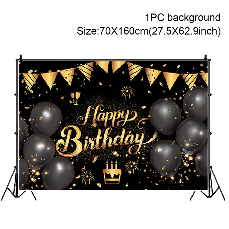 Happy Birthday Backdrop Banner Large Black Gold Balloon Star Poster Booth Backdrop Birthday Photo Background Wall Party Decor: background 5