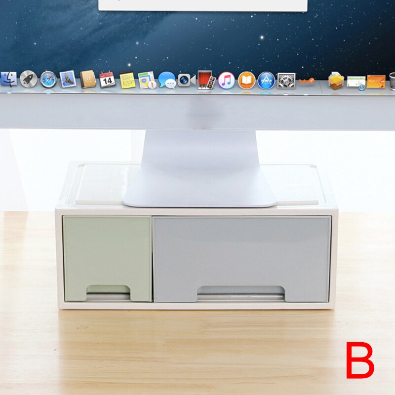 LCD Monitor Stand Holder Bracket with Office Drawer Storage Box Organizer for Desktop FKU66: B