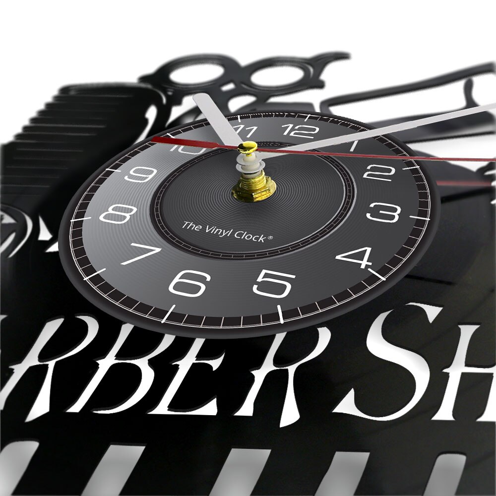 Barber Shop Wall Clock With LED Backlight Barber Tools Hair Cutting Gramophone Record Wall Watch For Barber &amp; Hairdresser