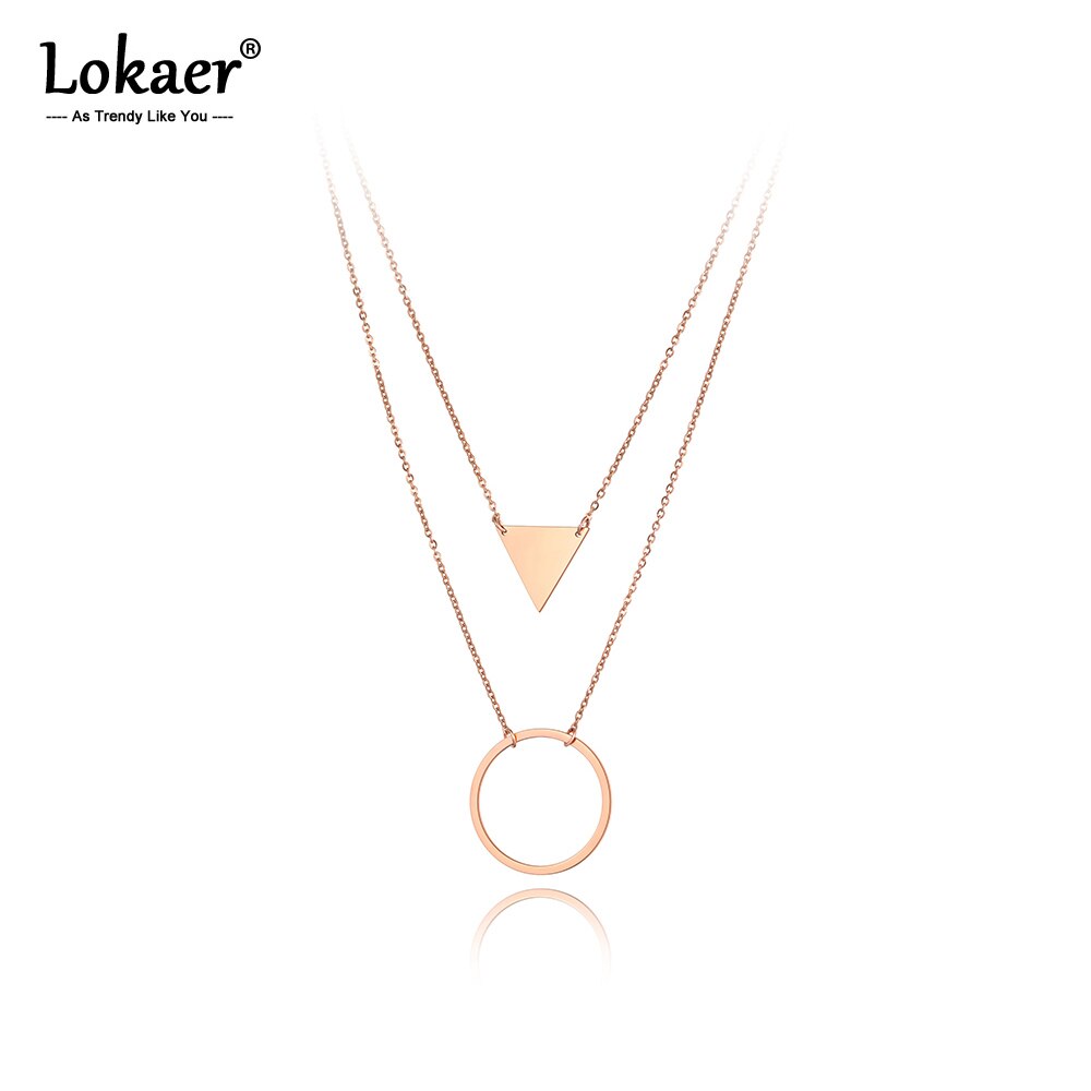 Lokaer Bohemen Double Layer Geometry Driehoek & Cirkel Charm Hanger Kettingen Voor Vrouwen Rvs Choker Ketting N20164