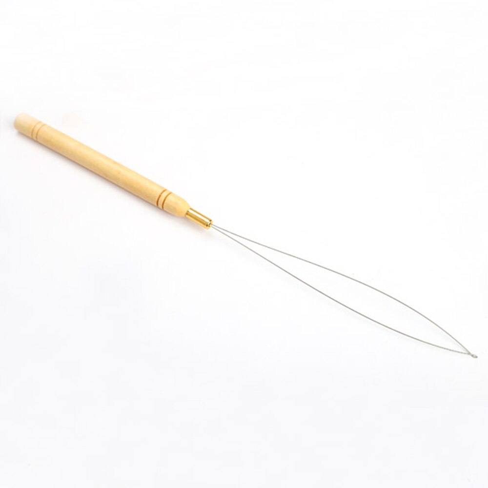 Aguja de tracción de gancho de madera para extensiones de cabello, herramienta para Micro cuentas de silicona, ganchillo para extensiones de cabello, herramientas para hacer pelucas, 1 unids/lote: 1pcs Hair Loop