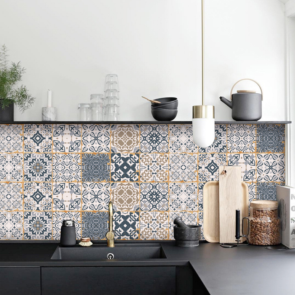 24Pcs Self Adhesive Wall Stickers DIY Tile Bathroom Wallpaper Household Kitchen Stickers Decoration Supplies