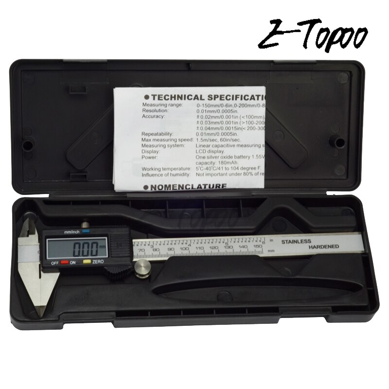 Point jaw Digital caliper micrometer gauge Big LCD 0-150mm 6inch digital caliper with small point jaws