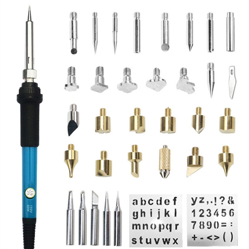 60W Wood Burning Carving Pyrography Pen Kit Adjustable Temperature Soldering Iron Welding Wood Embossing Burning Repair Set