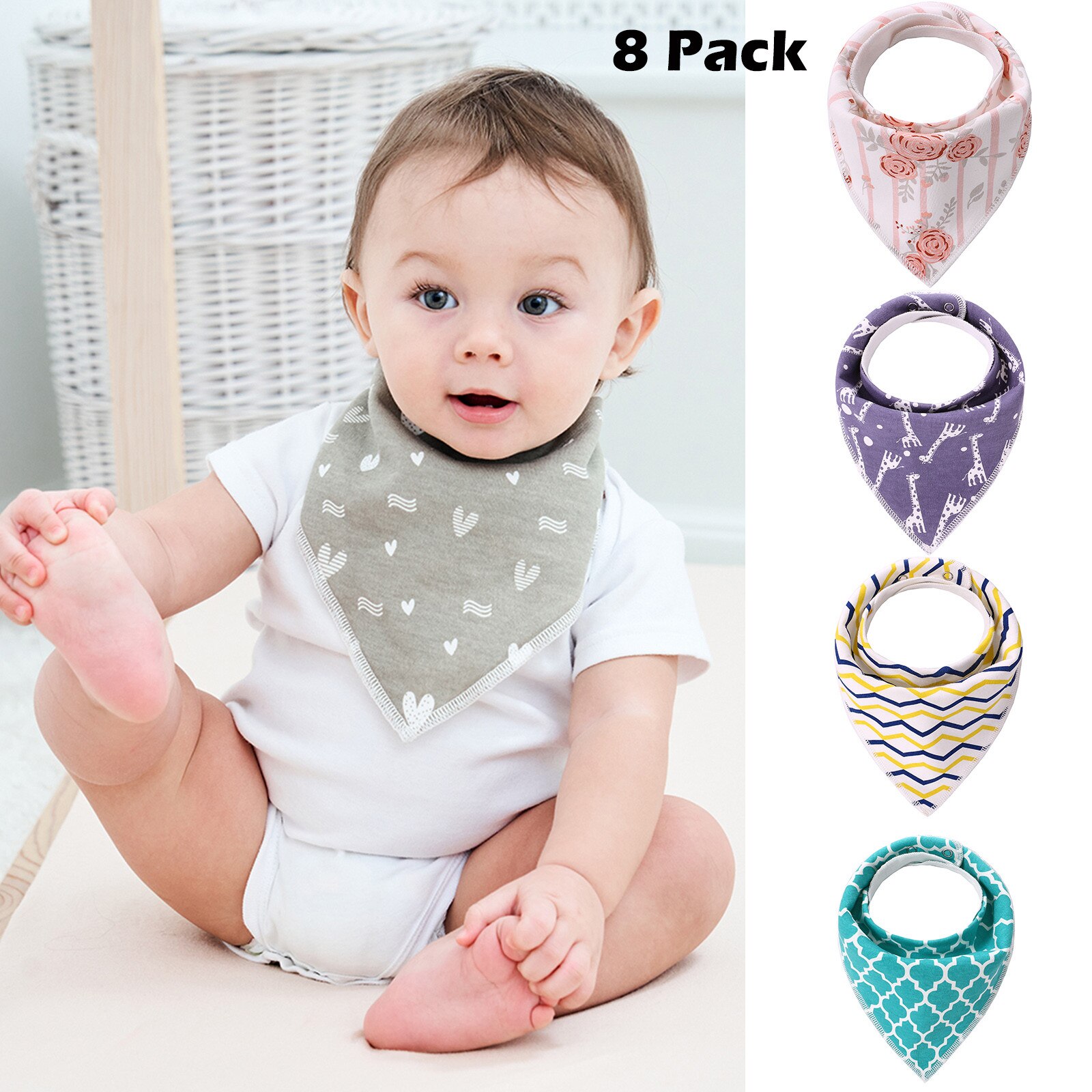 Bavoir pour -né, serviette d'alimentation pour bébé, dessin animé, écharpe Triangle, bavoir à forte Absorption d'eau, doux et respirant, 8 pièces