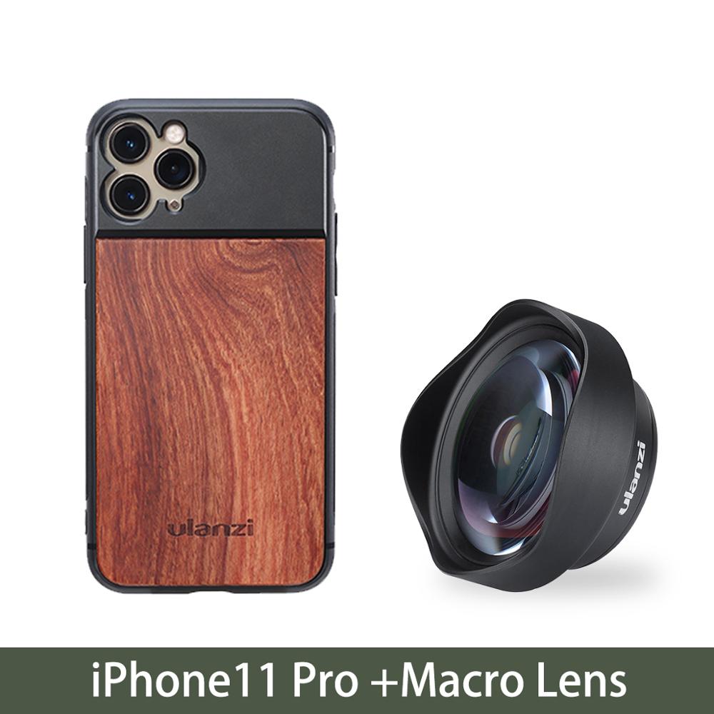 Ulanzi funda de teléfono de madera para iPhone 11, iPhone 11 pro, iPhone 11 pro Max con lente anamórfica lente Macro: 11 pro W Macro