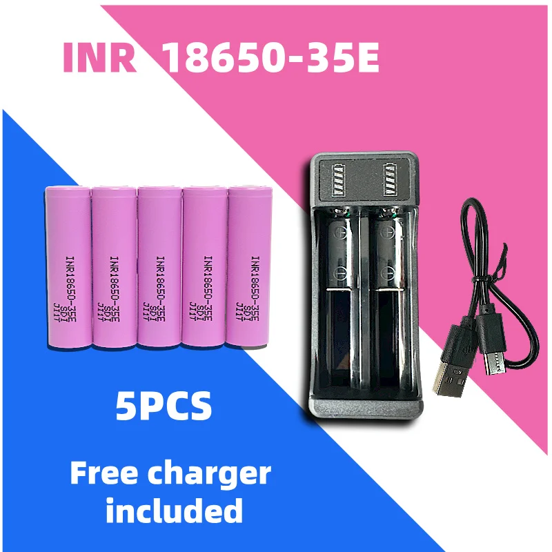 100% Original for 18650 3500mAh 25A Discharge INR18650 35E 3500mAh Li-ion 3.7v Rechargable Battery 18650 Battery: green