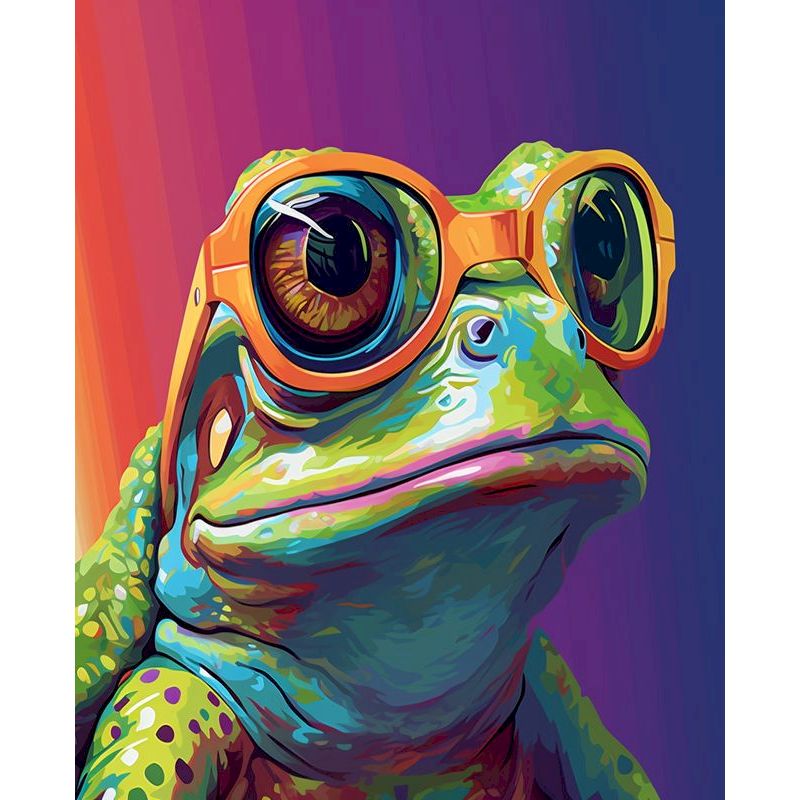 PhotoCustom Malen nach Zahlen, bunte Frosch-Zeichnung auf Leinwand, DIY-Bilder nach Zahlen, handgemaltes Gemälde, Ebene-einstellen, Heimdekoration: Licht Gelb / 90x90cm