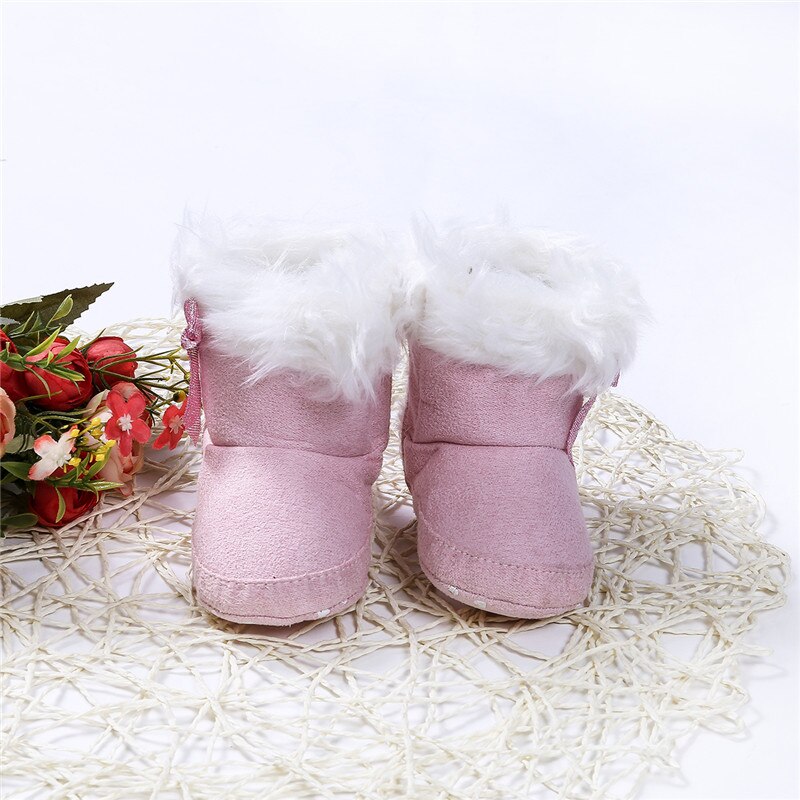 Kleinkind Baby Mädchen Jungen Stiefel Booties Schnee Hausschuhe Feste Pelz Unterhose-Auf Bogen Baumwolle Winter Warme Schuhe 0-18M